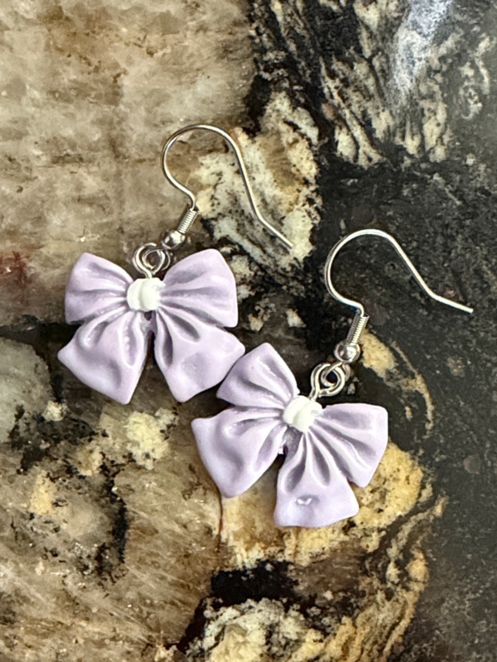 3/$30 Handmade Lavender Bow Dangle Earrings